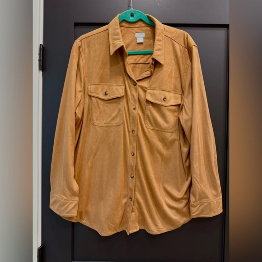 Chico's Camel Button Down Faux Suede Blouse Size 4 - 20/22